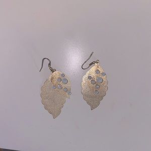 Gold and white leaf earrings